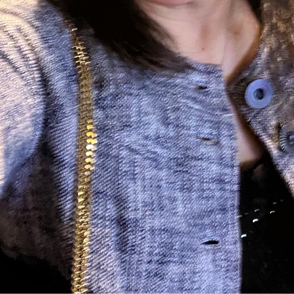 TIBI Tweed Cropped Blazer Coat Blue Spring Jacket Suit Dress Top Designer Kawaii - Picture 3 of 5